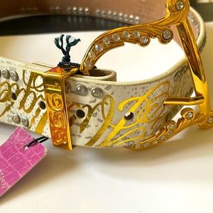 Christian Audigier belt white with gold silver rhinestones